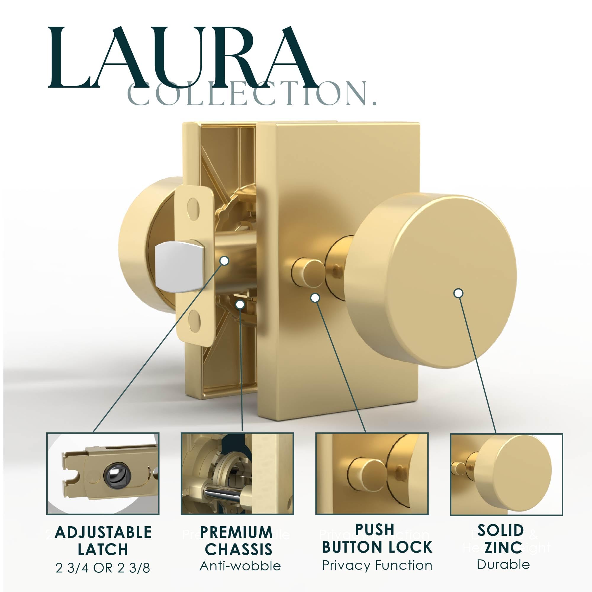 Gold Privacy Door Knobs with Lock - Mega Handles -5