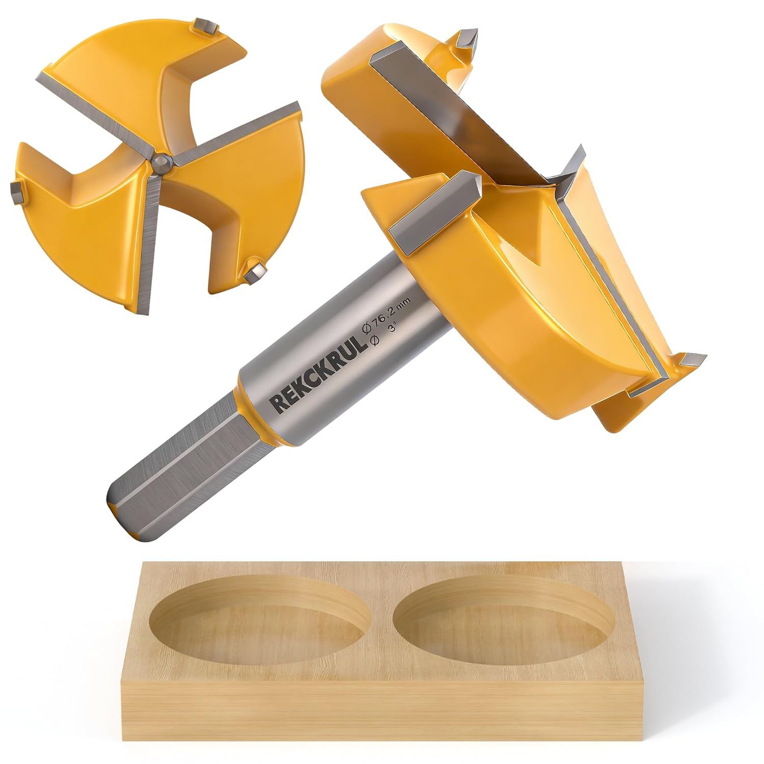 3" | 76.2mm Industrial Triple Flute Tungsten Carbide Forstner Drill Bits with Hex Shank - Premium Wood Hole Saw Kit for Woodworking, Hardwood, Plywood, Plastic, CNC & Handheld Drills