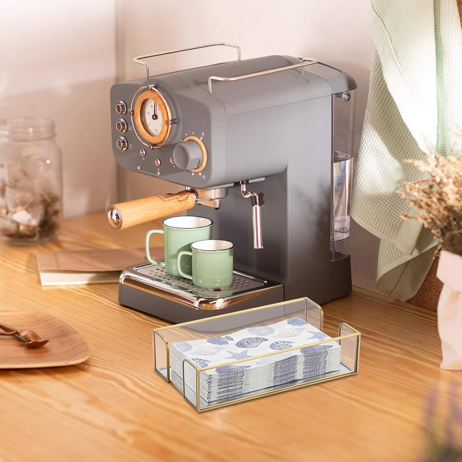 BTSKY Gold Glass Napkin Holder - Rectangle Dinner Napkins, Guest Towel Box Tissue Holder for Dining Table Kitchen Restaurant Hotel Reception and Parties, Paper Towel Holder