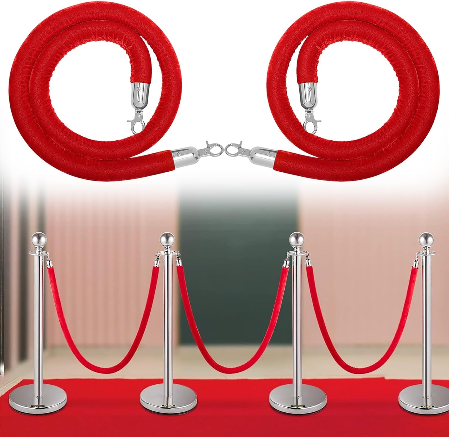Amazon.com: NUNETH Red Velvet Stanchion Rope 6ft 7ft 8ft, Crowd Control ...