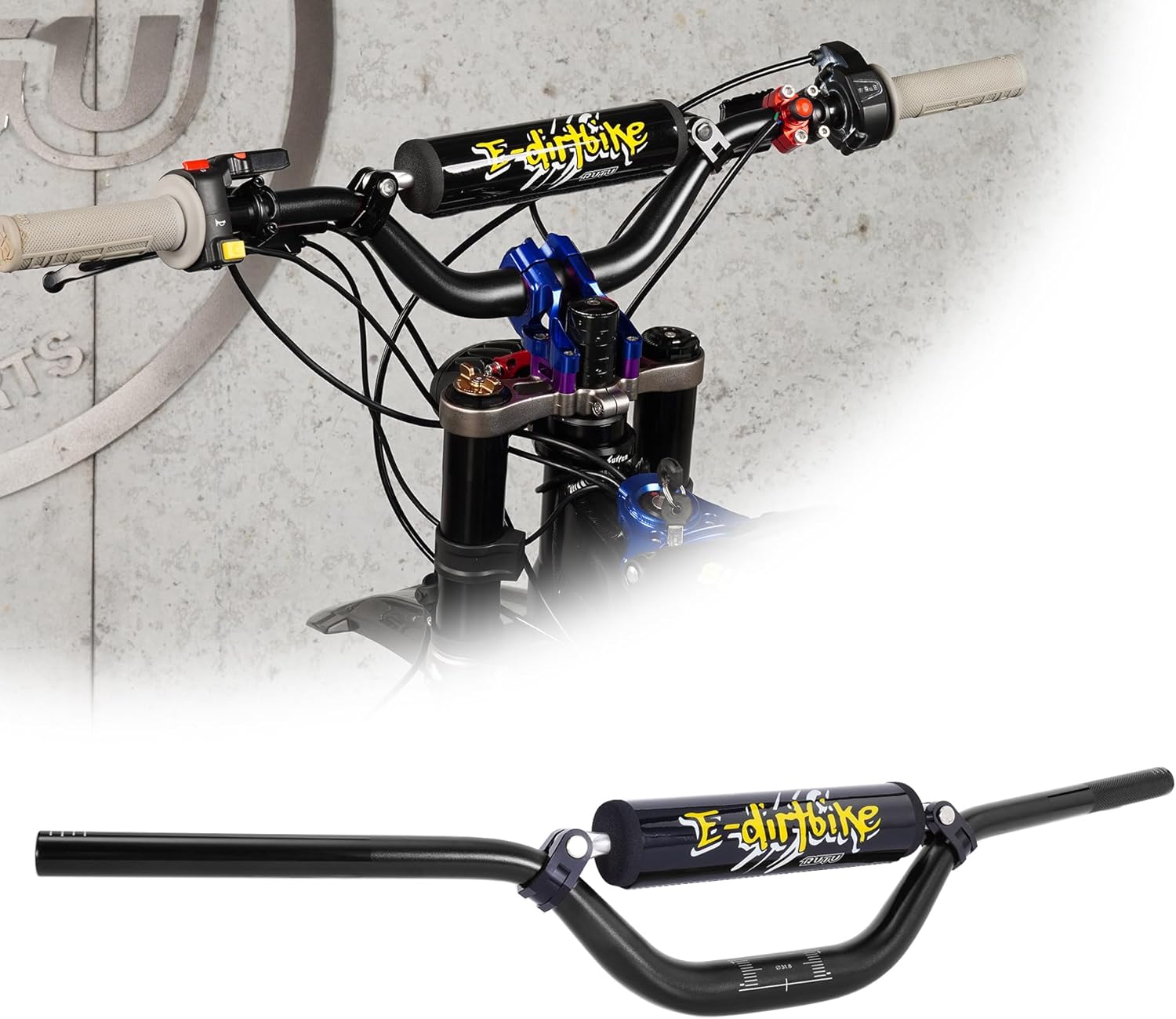 RUTU Handlebars for Surron Mid Riser, 31.8mm Dirt Bike Handlebar with Foam Pads, 6061 Aluminum Handle Bar with Reducing Craft Fits Surron Light Bee Talaria Sting Electirc Motorcycle-Black Black With Foam Pad