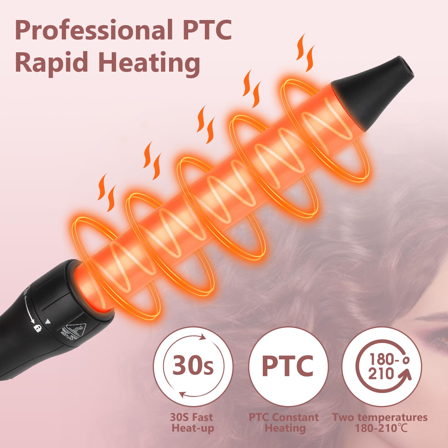 Set di Ferro Arricciacapelli 5 in 1, LAYADO 9-32MM Ceramica Piastra Onde per Capelli Adatto per Capelli Ricci Grandi, Medi e Piccoli, Riscaldamento Rapido PTC, con Guanti Antiscottatura e 2 Clip
