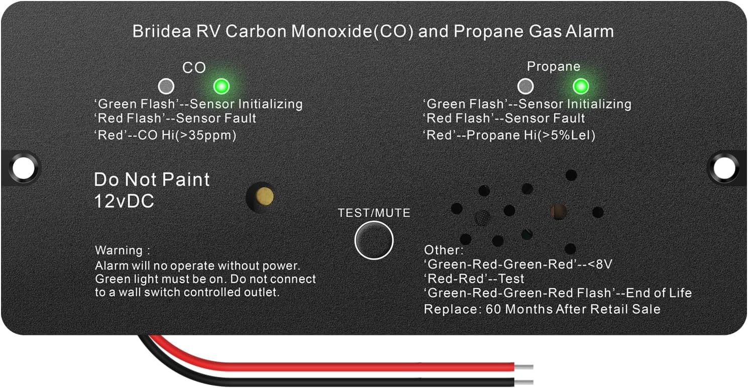 RV Carbon Monoxide & Propane Gas Alarm, Briidea Dual LP/CO Alarm with Separate LED Indicator Light, 100dB Loud Alert, Flush Mount, Compatible Replacement for Safe-T-Alert 30-442 Series, HRPCA-03B