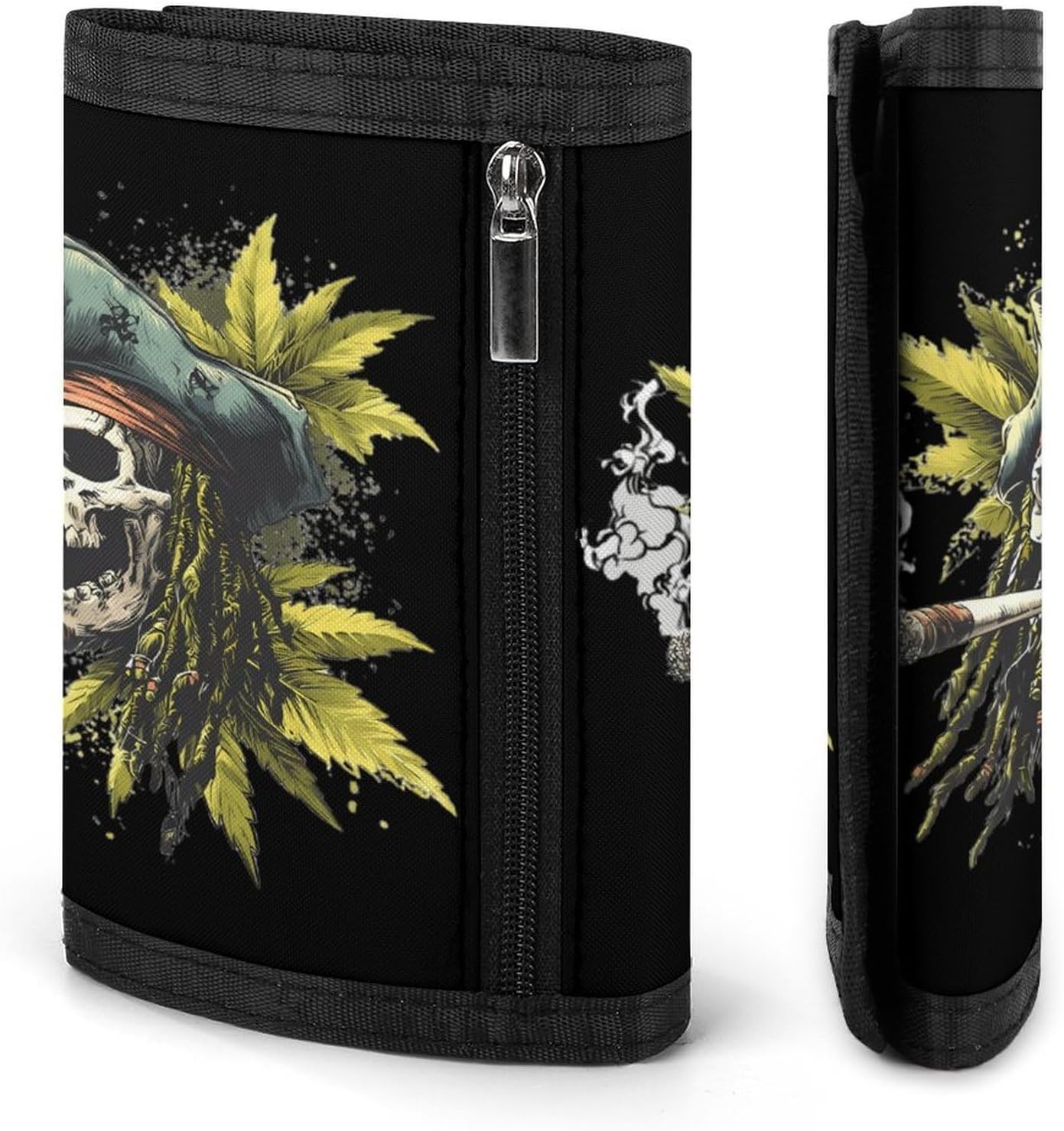 Rastafarian Skull Smoking Weed1 Men's Trifold Wallet with 8 Card Slots And ID Window Slim Design
