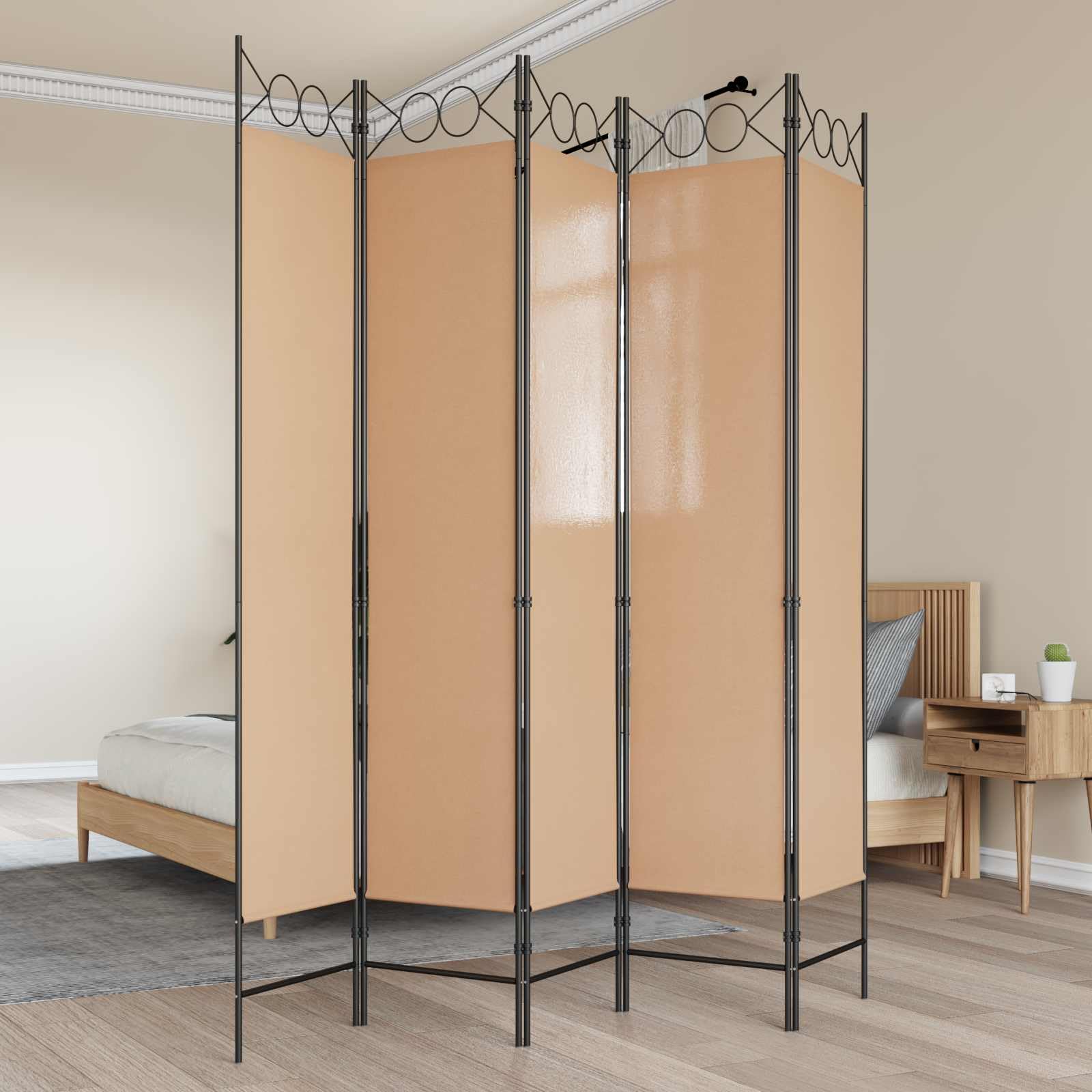 Paravento 5 pannelli Beige 200x200 cm Tessuto Poliestere
