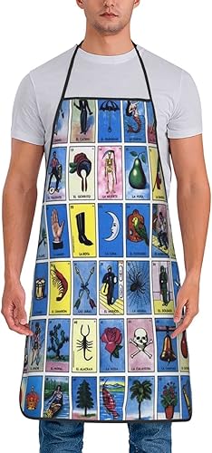 Miniatura 2 de Coloridas tarjetas de bingo mexicanas delantales impermeables delantales de chef delantales babero delantales para mujeres hombres cocina cocina