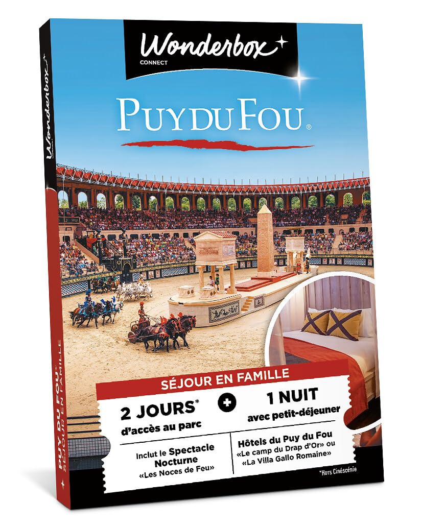 WONDERBOX Connect - Coffret Cadeau - Puy du Fou - Séjour classique - 3 pers | 3 entrées pour 2 jours au Puy du Fou - 1 nuit classique avec petit-déjeuner - Validité 27 mois
