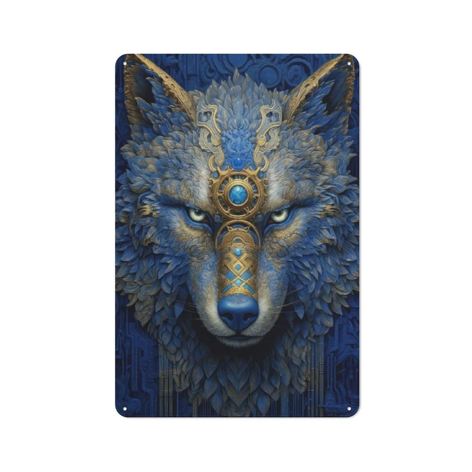 Decorative Metal Plaque with Blue Neon Wolf Design 30x20cm, Casual Utility Space Decor for Patio Bar, Workshop, Shed Or Kitchen