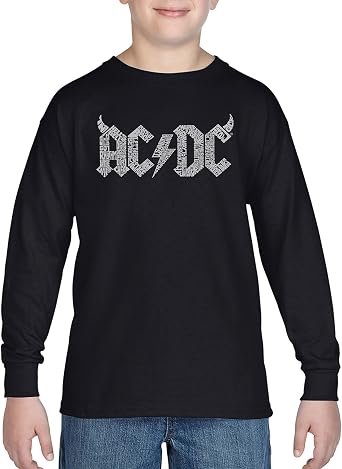 LA POP ART - ACDC - Word Art - Song Titles - Boys Long Sleeve T-Shirt - Fully Licensed Merchandise