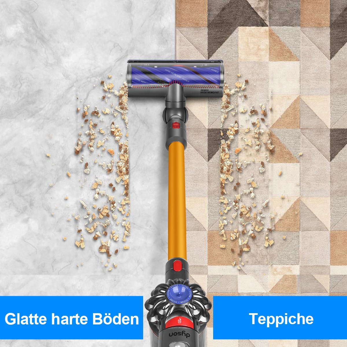 Motorbar Bodenbürste Kompatibel mit Dyson V8 V10 V11 V15 Staubsauger, Anti-Verwicklungs Bürste Gut für Glatte Hartböden und Teppiche