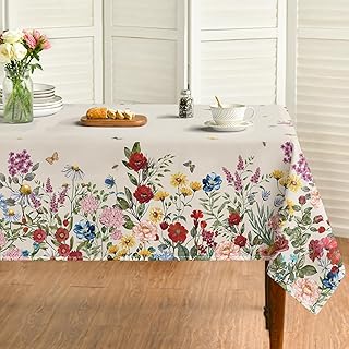 Horaldaily Spring Tablecloth 60 x 84 Inch Rectangular Vintage Flowers Beige