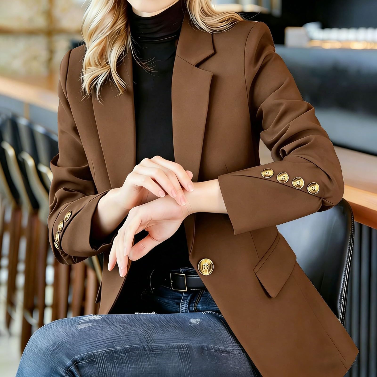 Blazer à manches longues élégant pour femme pour la transition d'affaires | Veste de transition élégante, veste d'affaires, veste ample à manches longues, veste de travail, veste blazer cintrée