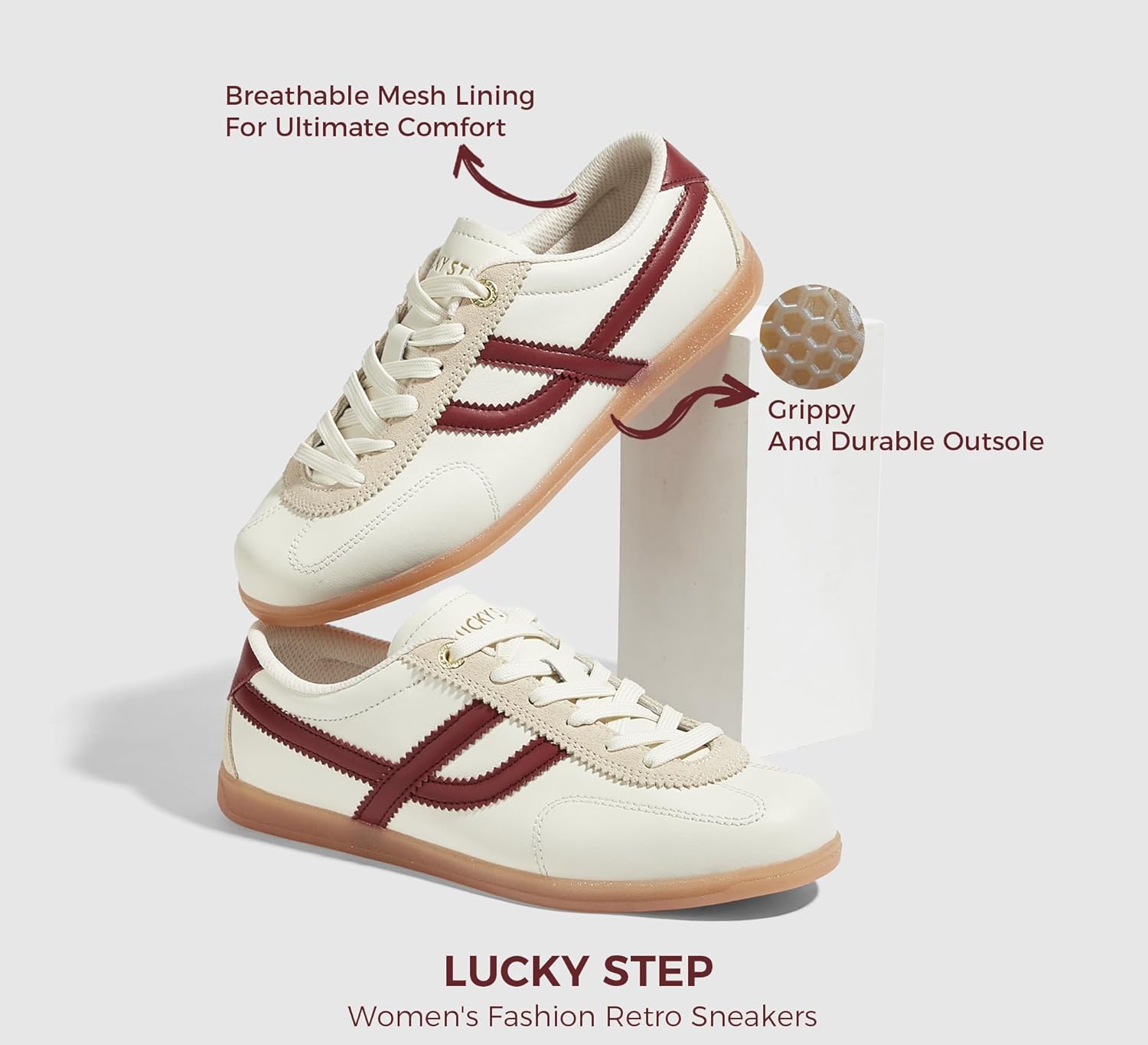 LUCKY STEP Women's Classic Retro Sneakers Casual Fashion Gum Sole Trainer Cow Suede Running Walking Shoes - Image 6