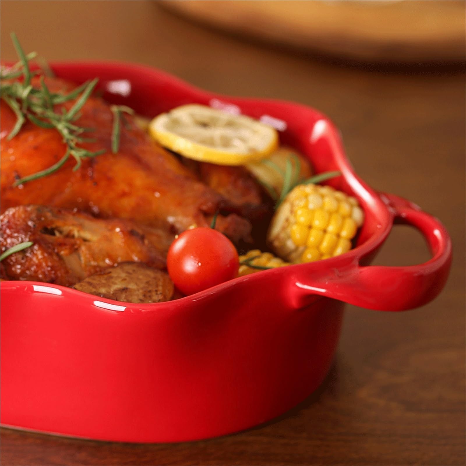 Plat Four Grand Plat de Cuisson en céramique à Bords ondulés Rouges Vintage Plat Gratin