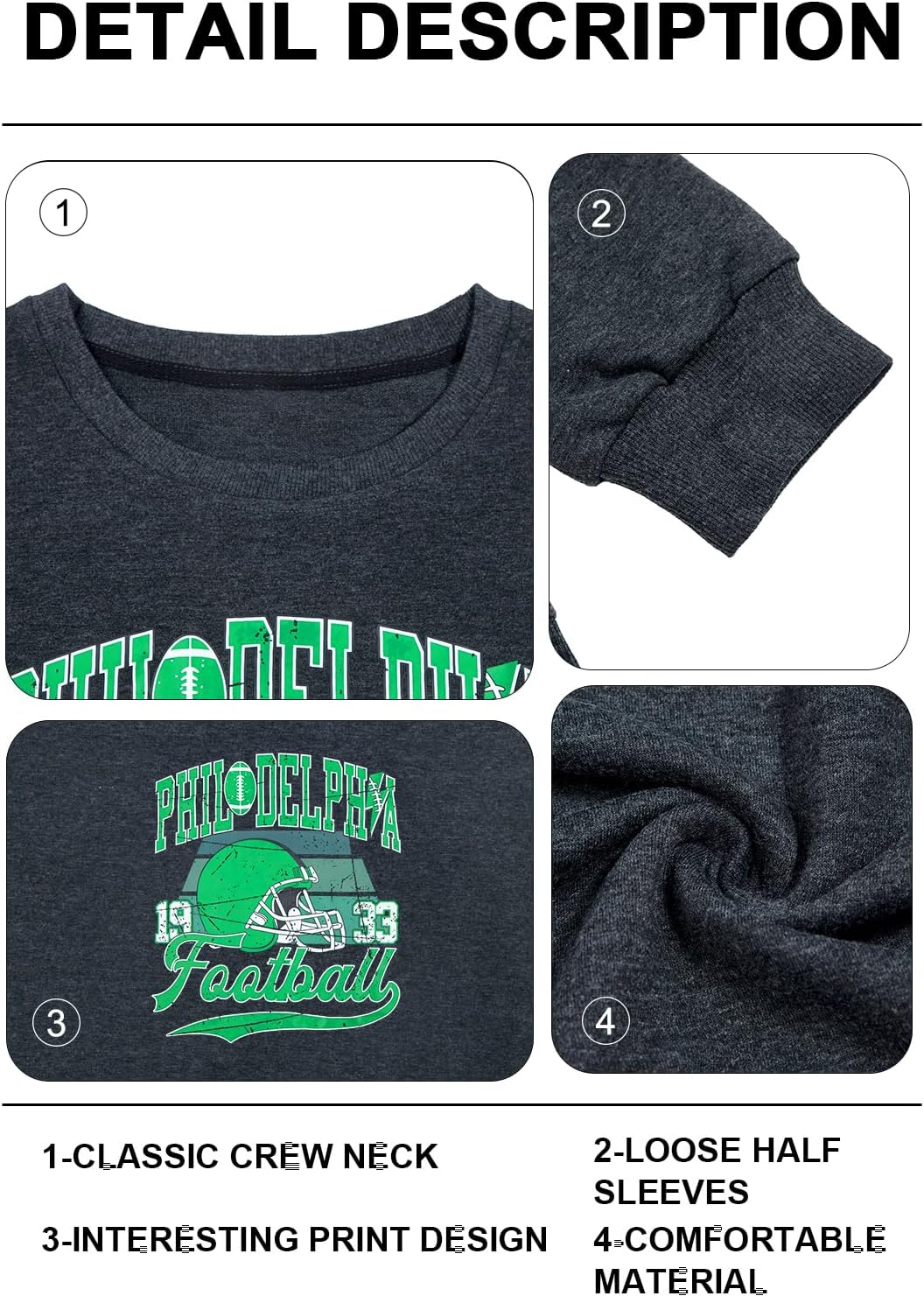 UNIQUEONE Game Day Sweatshirt Women Football Sweatshirts Football Mom Hoodie Touchdown Shirt Casual Crewneck Pullover - Image 5