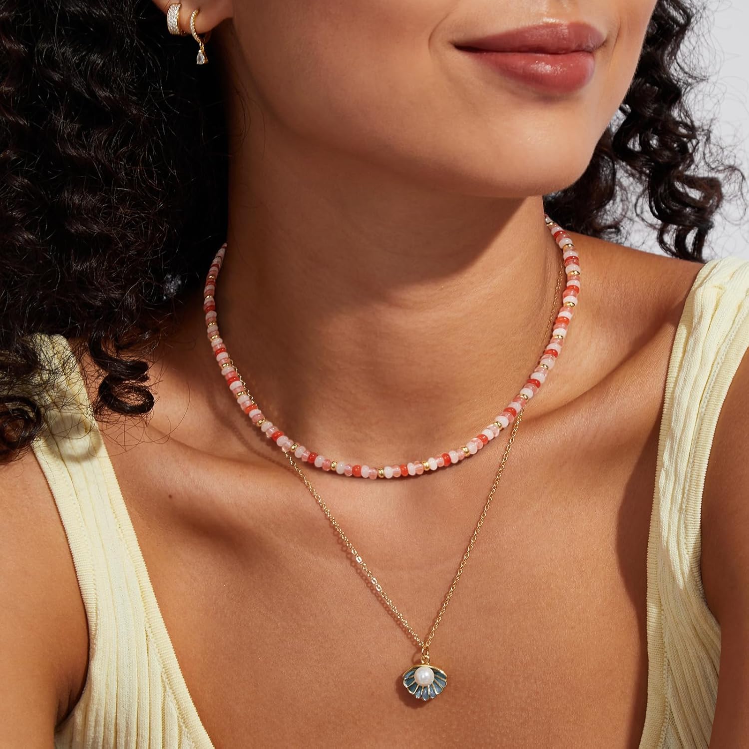 KissYan Boho Beaded Choker Necklace for Women, Gemstone Choker Natural Stone Freshwater Pearl Surfer Necklaces 14K Gold Plated Summer Beach Handmade Jewelry - Image 5