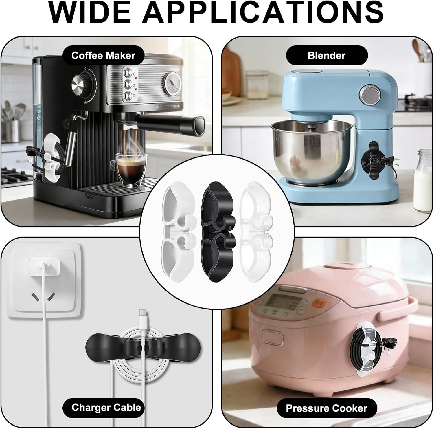 8PCS Cord Organizer for Appliances, Upgraded Kitchen Appliance Cord Organizer Stick on Appliance Cord Wrap Cord Kipper Cord Holder for Appliances Pressure Cooker, Coffee Maker, Air Fryer,Mixer