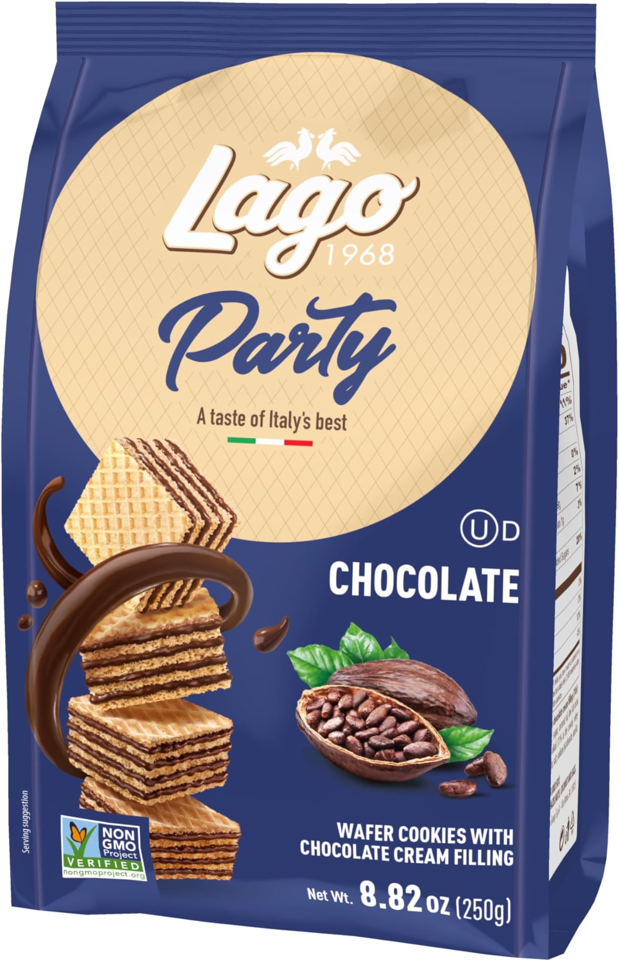 Gastone Lago Party Wafers, Chocolate, 8.82 oz – Italian Wafer Cookies with Chocolate Cream Filling, Non-GMO Verified, Authentic Taste of Italy