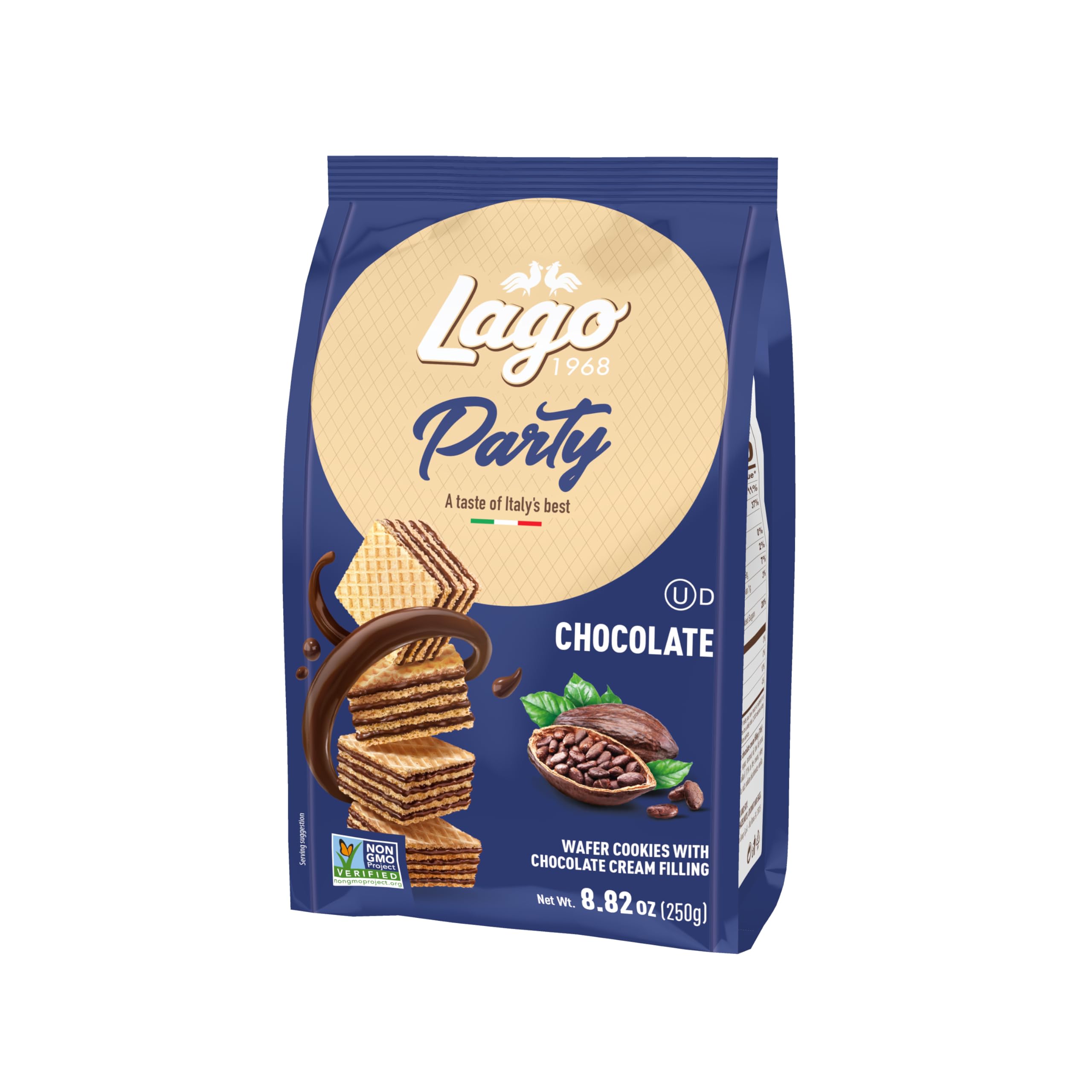 Gastone Lago Party Wafers, Chocolate, 8.82 oz – Italian Wafer Cookies with Chocolate Cream Filling, Non-GMO Verified, Authentic Taste of Italy