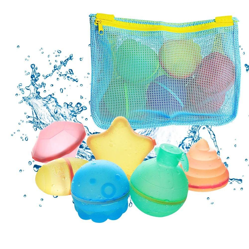 Reusable Water Balloons 5Latex Silicon Balls in Pack Quick Water Fill Self Sealing Water Bomb, Water Fight Games Pool Party Fun for Outdoor Games, Splash Party, Surprise party. (BEACH TOYS)