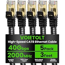 Cat 8 Ethernet Cable Flat 3 FT 5Pack, High Speed 40Gbps 2000Mhz Braided Internet Cable with Gold Plated RJ45 Network LAN Cable SSTP, Ethernet Cord Compatible for PS4/5, for Modems, PC/Laptop