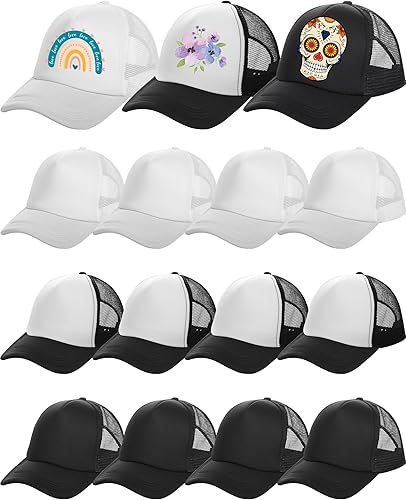 Mepase 15 gorras de béisbol de sublimación a granel en blanco gorras de poliéster unisex de malla ajustable para hombres mujeres adultos pesca