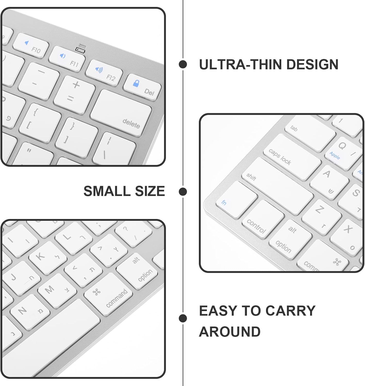 Hebrew Keyboard,Wireless Computer Silent Keyboard Ultra Slim Compact for Laptop Computer (White)