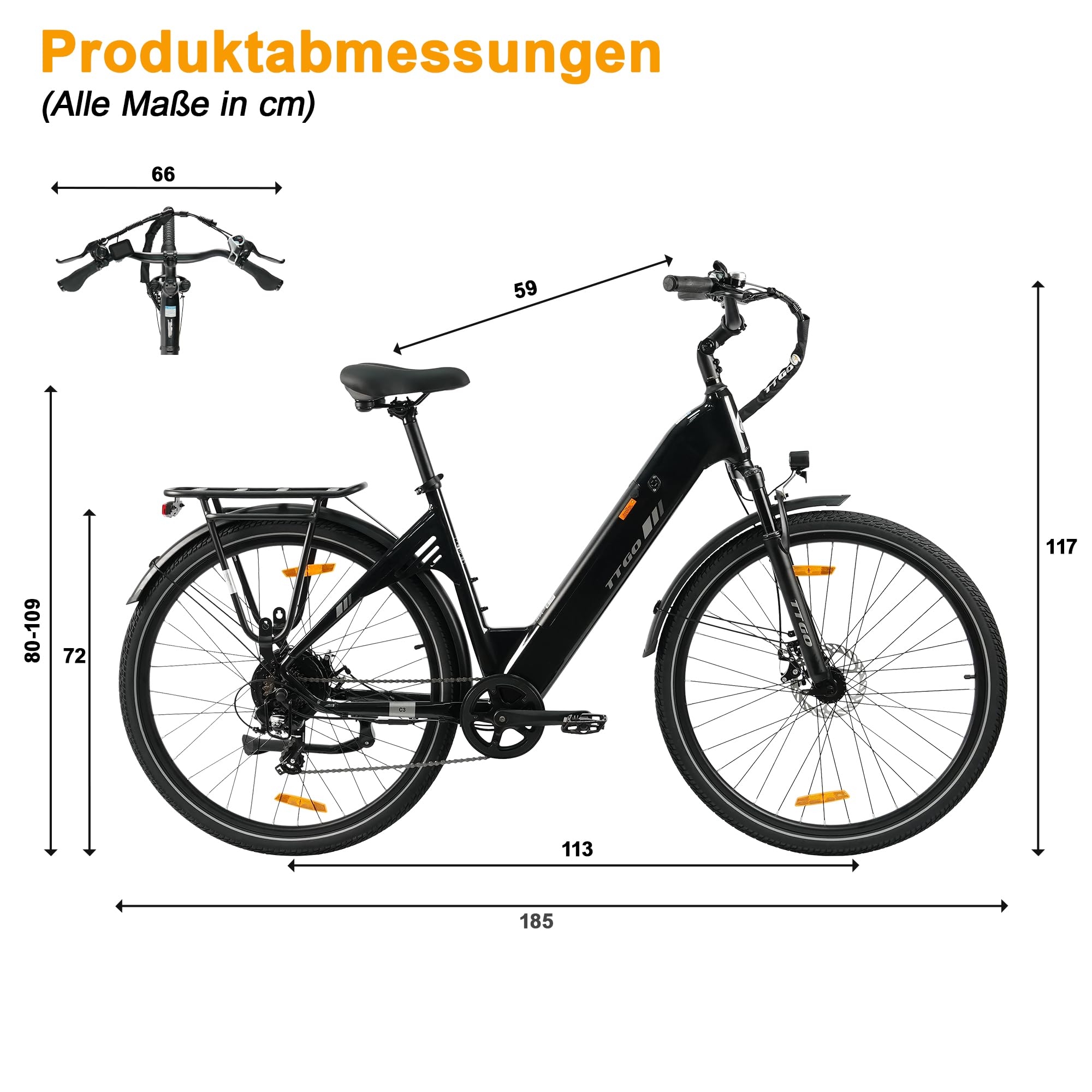 ttgo 28 Zoll E-Bike für Herren & Damen, C3 SE Elektrofahrrad mit 36V 18AH Akku, 250W Motor, bis zu 120 km Reichweite, E-Fahrrad mit 7-Gang-Schaltung, LCD-Display, 25 km/h Pedelec Citybike E Bike