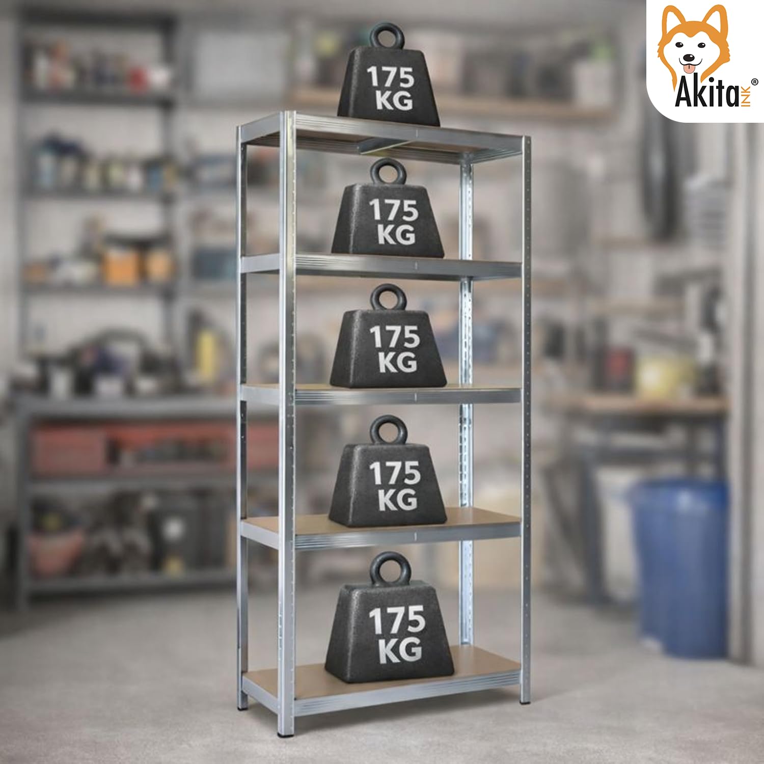 AKITAInk Scaffale in Metallo Zincato 180×90×40 cm, 5 Ripiani in MDF, Portata 175 kg/Ripiano - Singolo o Set 2 Pezzi (1)