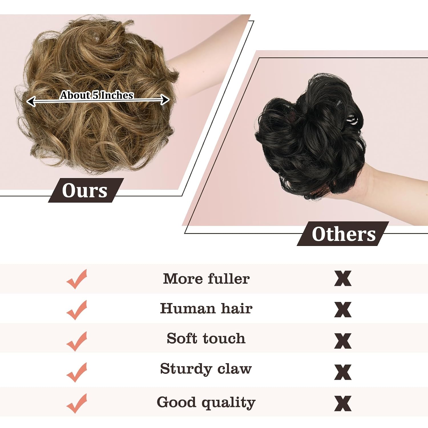 RUWISS Claw Clip Messy Bun Hair Piece Real Human Hair Buns Wavy Curly Chignon Hair Bun Extensions Tousled Updo Ponytail Hairpieces Hair Scrunchie with Clip for Women（4T27#） image 3