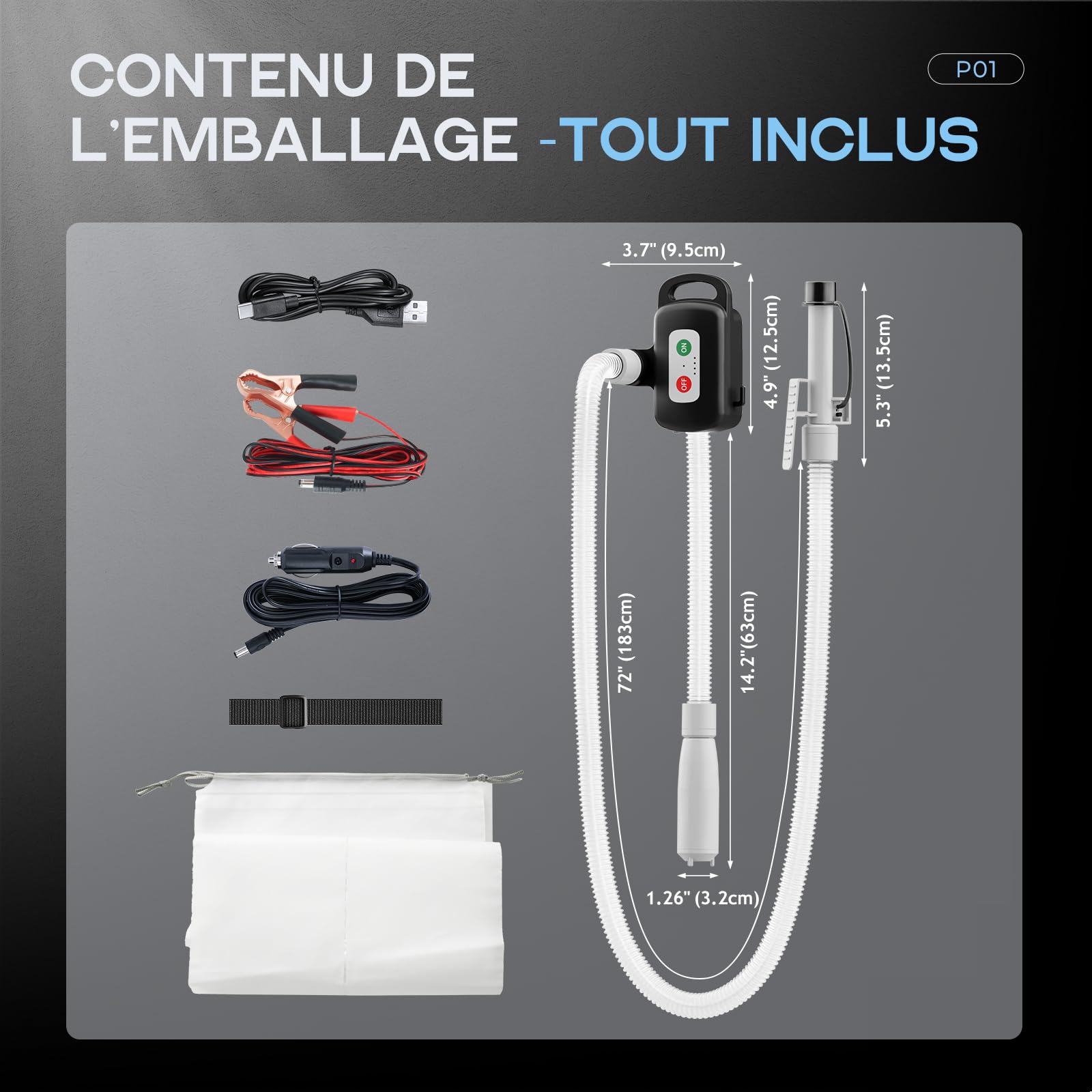 Pompe de transfert de carburant portable avec capteur d'arrêt automatique, pompe diesel électrique 12 l/min avec batterie et câble, pompe à huile rechargeable pour bidons, réservoirs de carburant