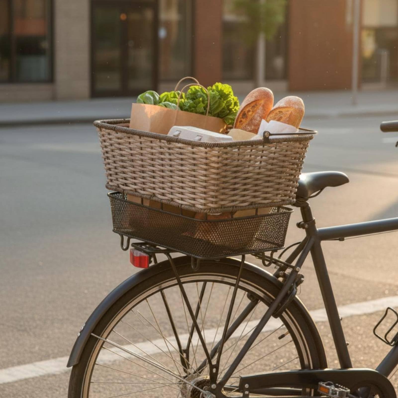 perfk Cestino Posteriore Bicicletta Struttura Ferrosa Fondo Reticolato Rattan Plastico d'Imitazione Liner Impermeabile Protettivo Rilascio Rapido per Professionisti Trasporto Oggetti