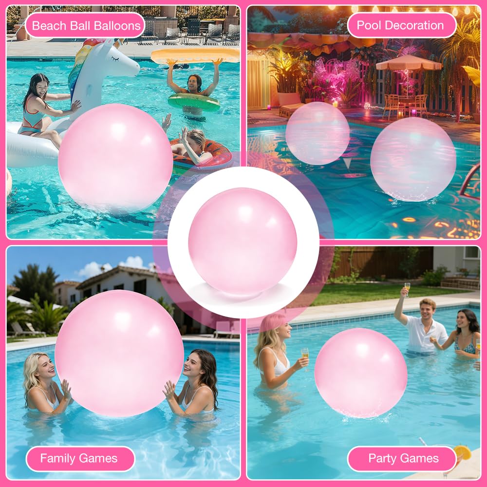 Bubble Ball XXL, HOVCEH 120cm Pelota Wubble Bubble Ball, TPR Transparente Reusable Pelota Hinchable Gigante para Playa, Jardín (Rosa)