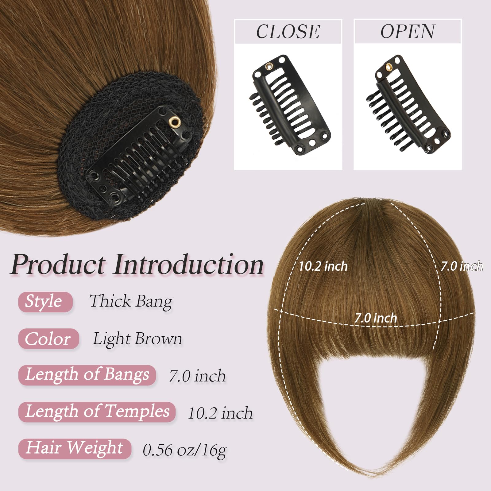 RUWISS Clip in Fringe Bangs Thick Fringe Extensions with Temples - Human Hair for Women - Daily Wear (Light Brown) - Image 2