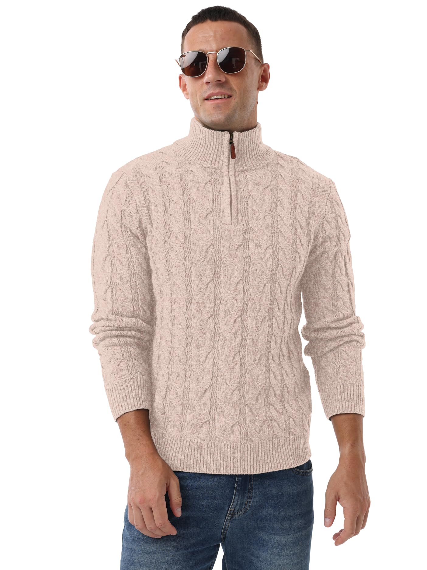 QIXING Jersey de punto para hombre Troyer de punto grueso, con cremallera y cuello alto, con cremallera
