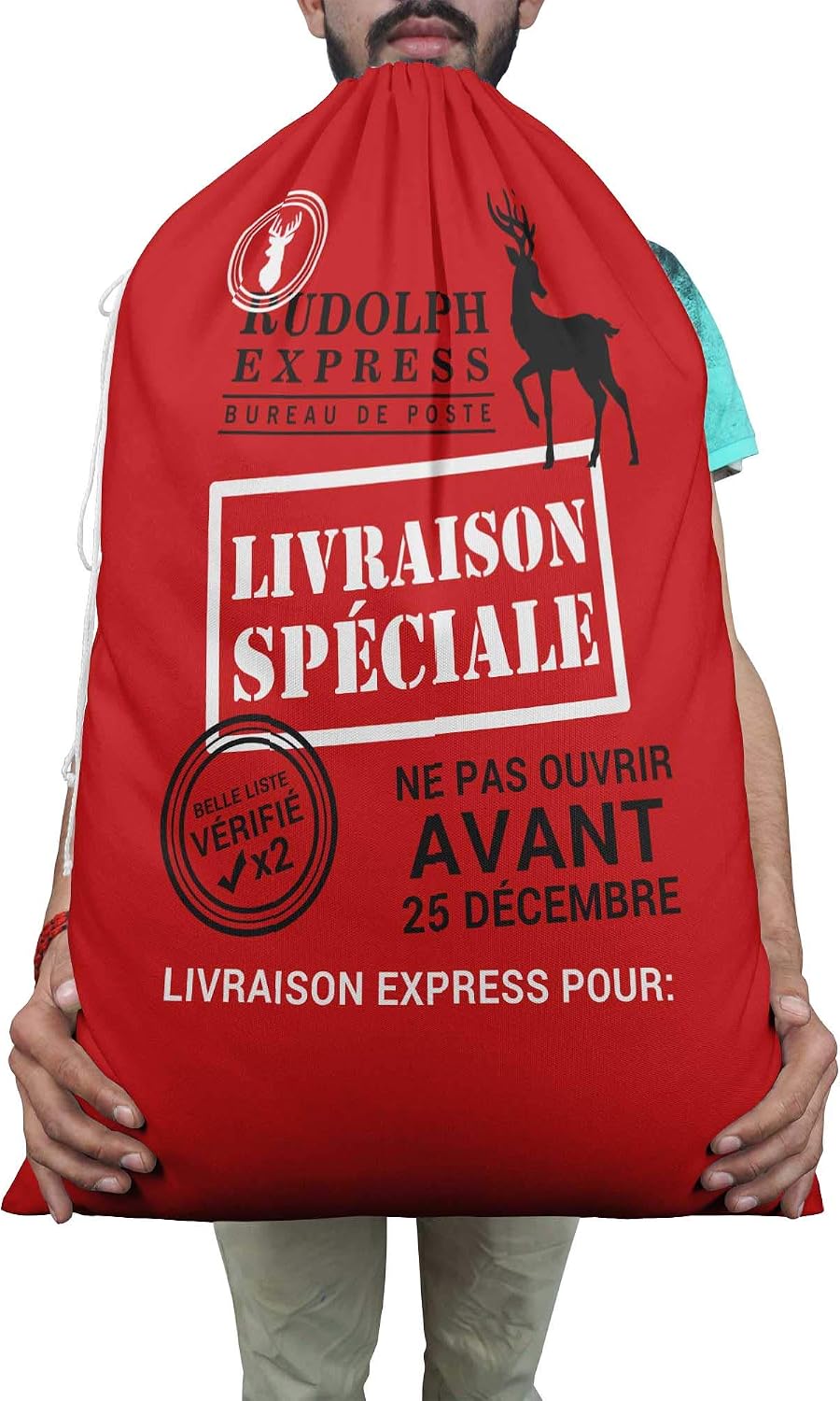 Printtoo 2 Pcs Santa Gift Sack for Kids Presents Xmas Bag Christmas Sack Personalized Bags Large 27x20 Inch
