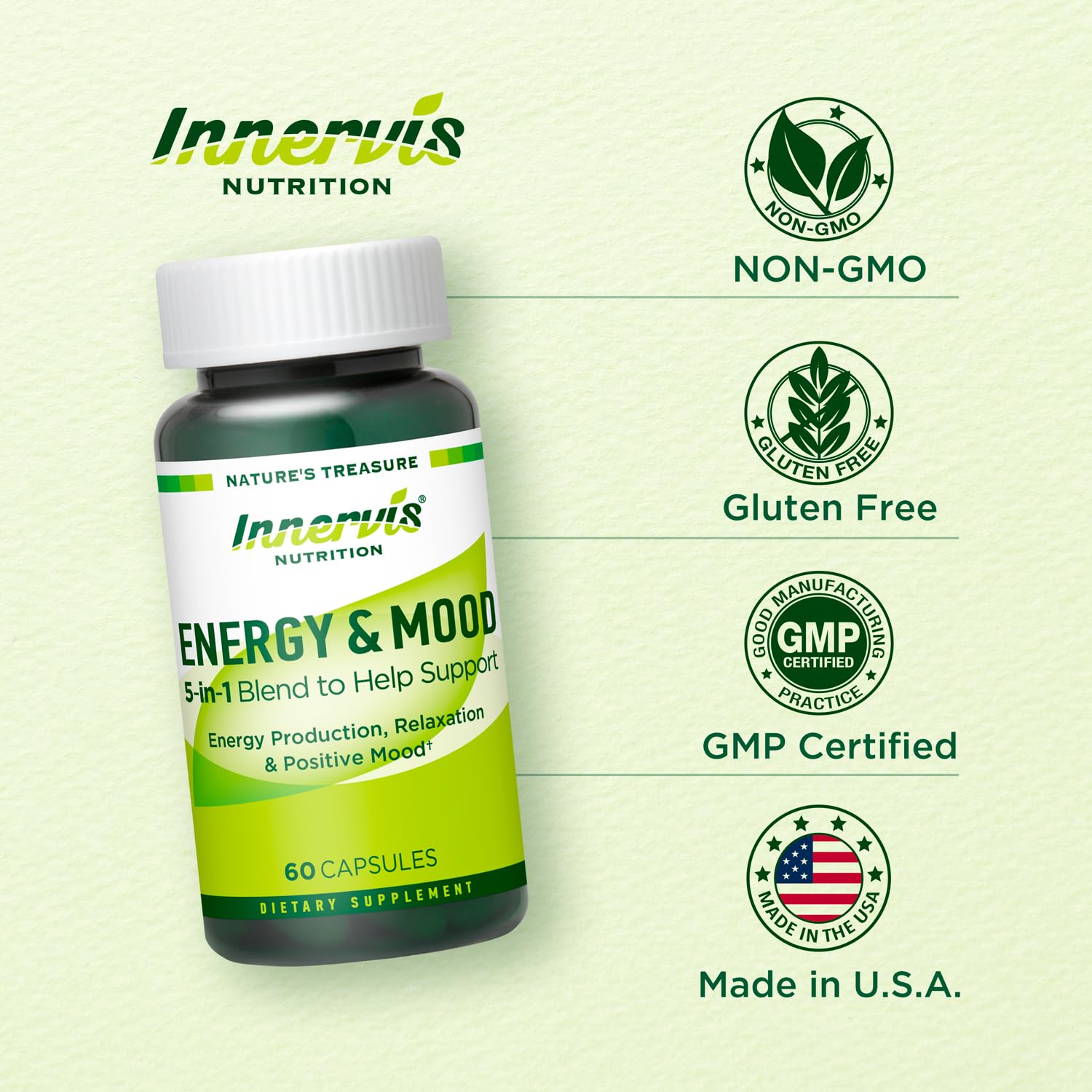 Caffeine Free Natural Energy Boost with Ashwagandha, Maca & Magnesium - Support Stress Relief, Focus & Mood - 60 Capsules by Innervis Nutrition — Amazon image 5