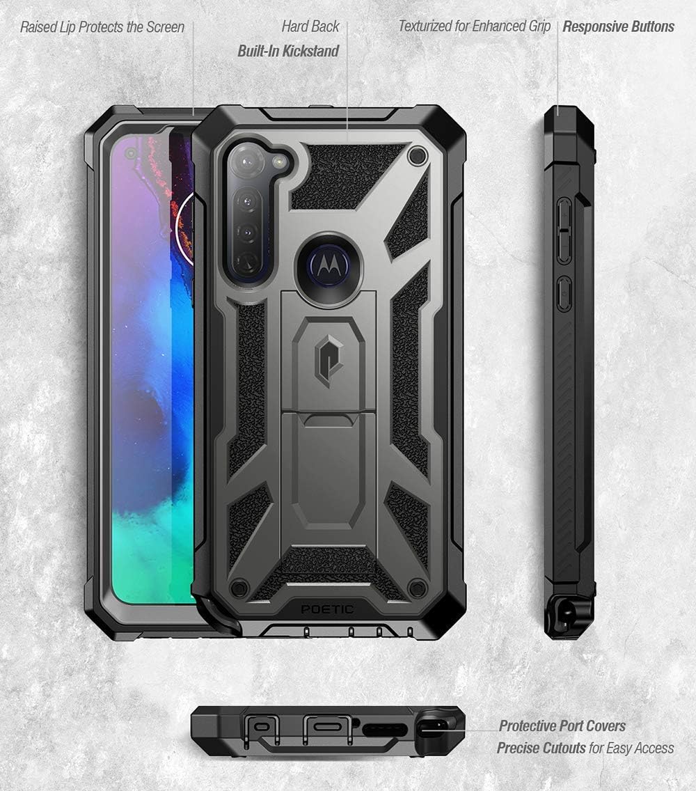Flash Deals - 40% OFF Poetic Spartan Series for Moto G Stylus 2020 Case, (Not Fit 2021 Version), Full-Body Rugged Dual-Layer with Premium Leather Texture Shockproof Protective Cover with Kickstand, Metallic Gun Metal