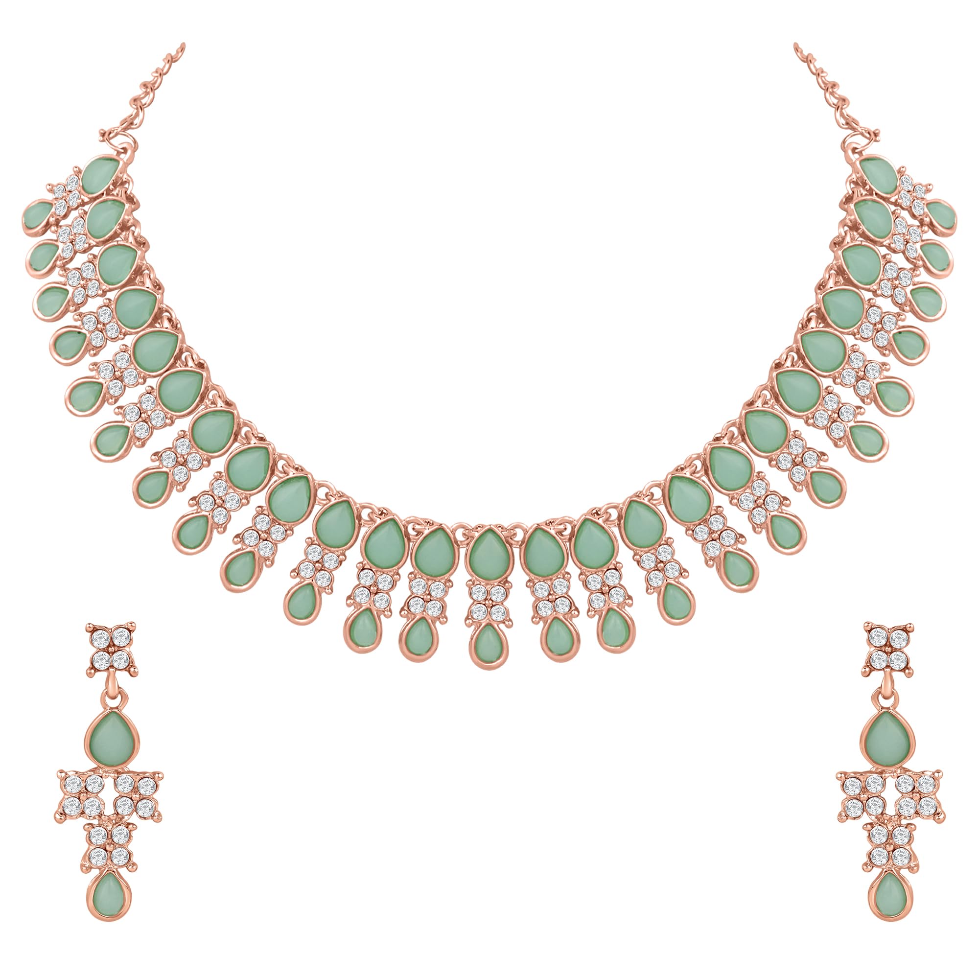 Atasi International Rose Gold Tone Mint Green Crystal Necklace Jewellery Set with Earrings for Women & Girls for Party & Wedding Collection (MG5708) (B0CWYS1ZM1) Amazon Price History, Amazon Price Tracker