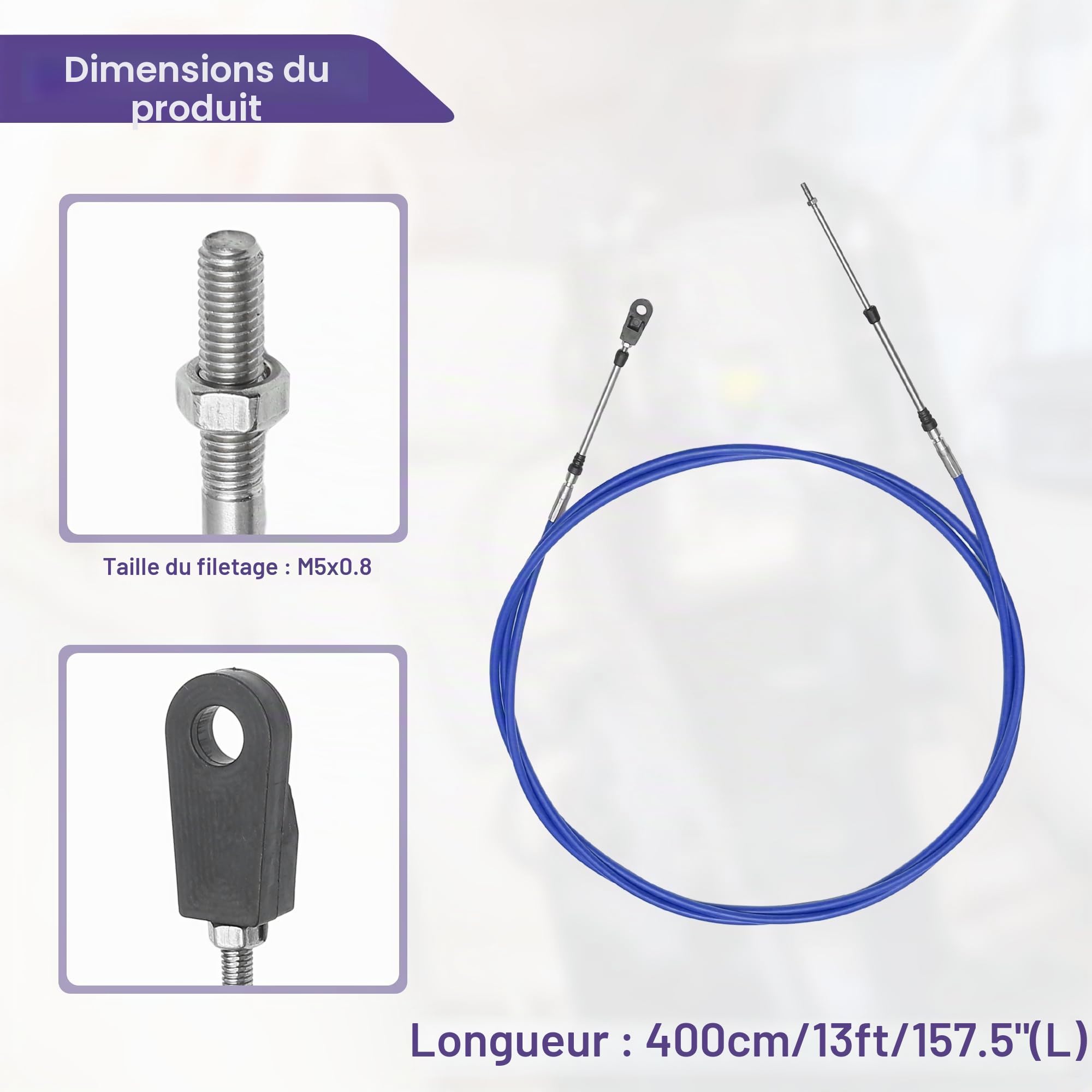 QUARKZMAN Câbles Commande Gaz Et Changement Vitesse Pour Yamaha 2Pcs | Couleur: Bleu, Matériau: Acier Inox & Caoutchouc, Longueur: 400Cm/13Ft/157.5In, Filetage: M5x0.8, Pour Bateau Marin