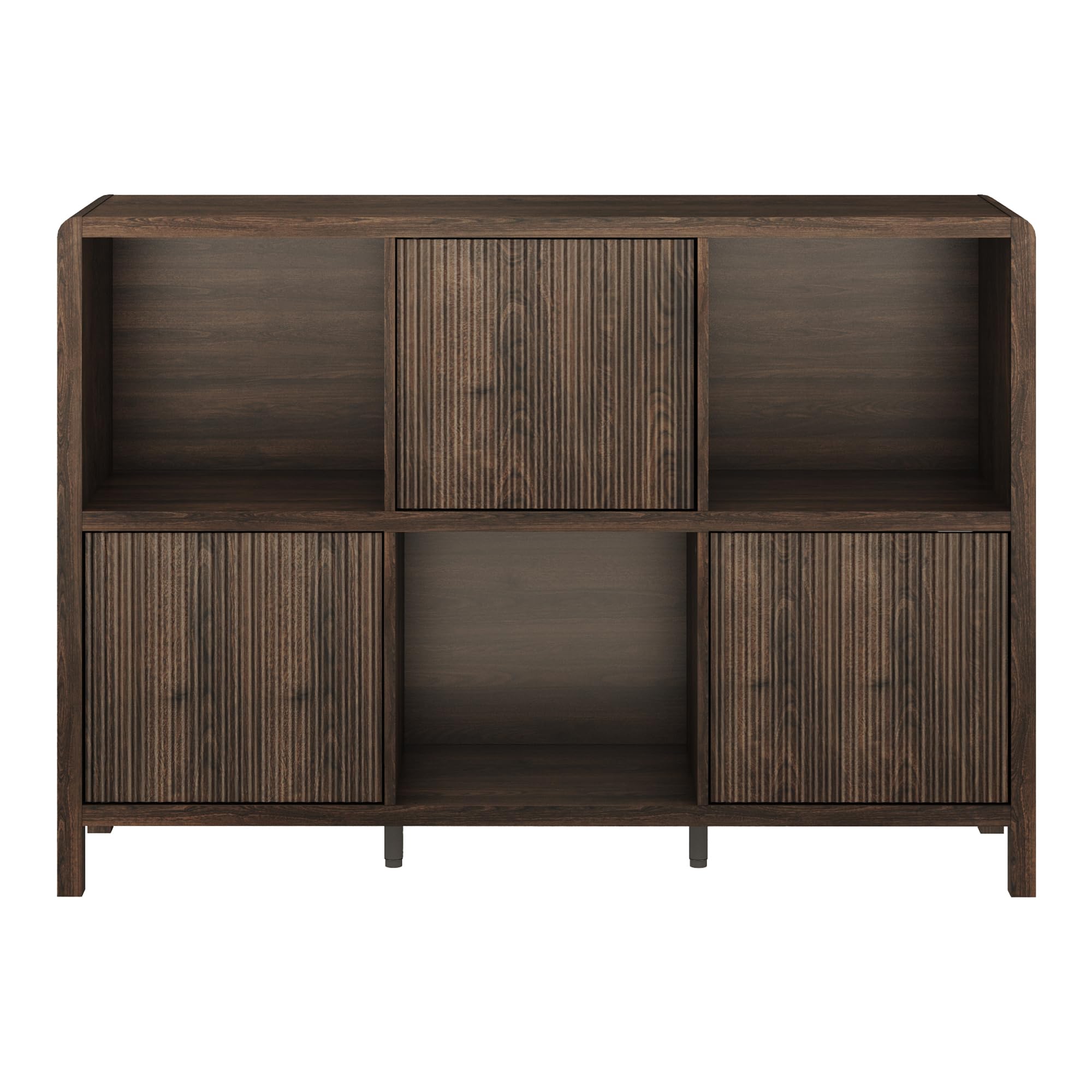 [en.casa] Credenza Bassa Mobile Contenitore con 3 Ante Decorative Push to Open e Scomparti Aperti Sideboard per Soggiorno Corridoio Studio 77x110x30 cm Effetto Noce