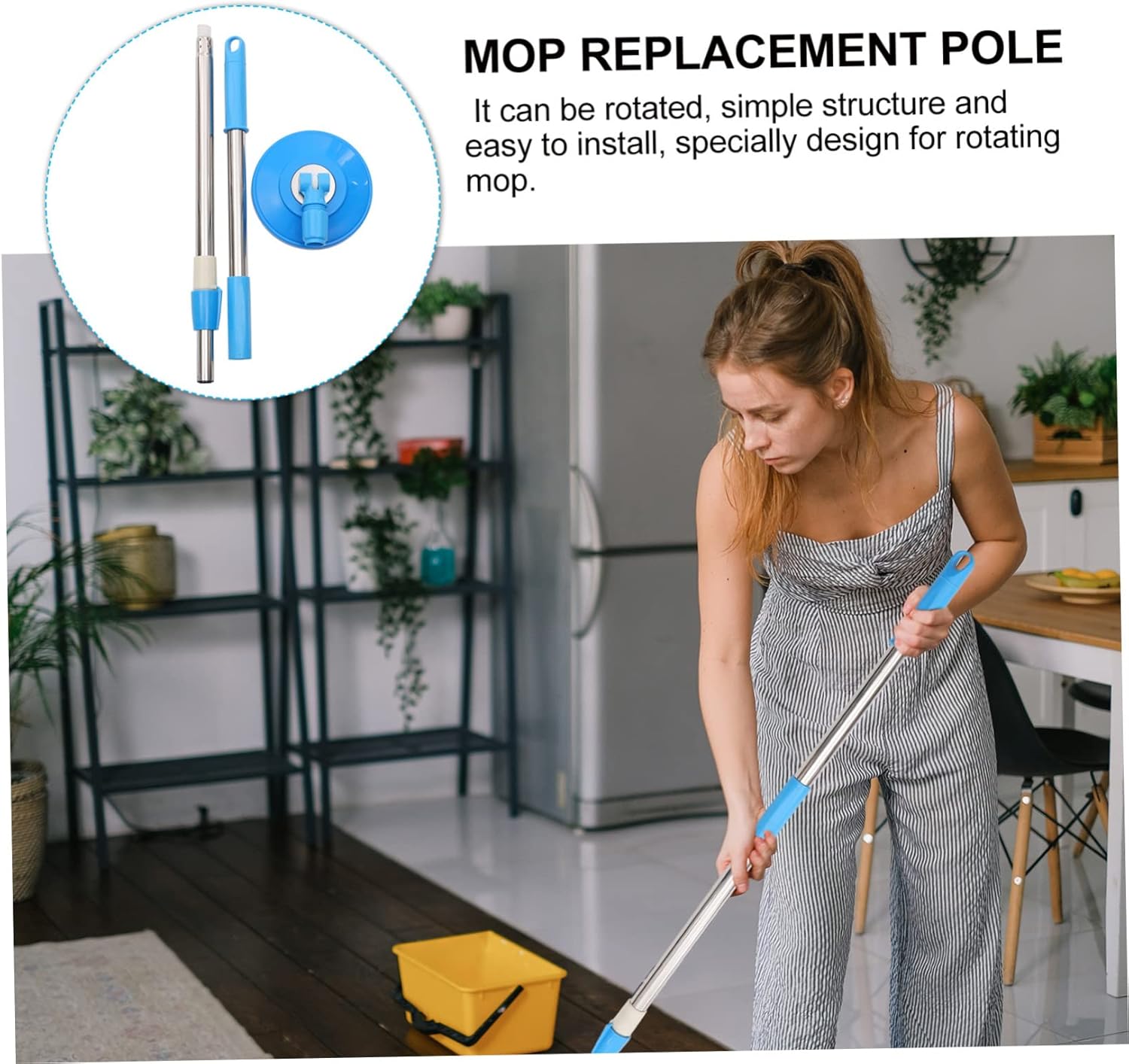 Mop Pole Replacement Stainless Steel Rod Rotating Handle Commercial Grade