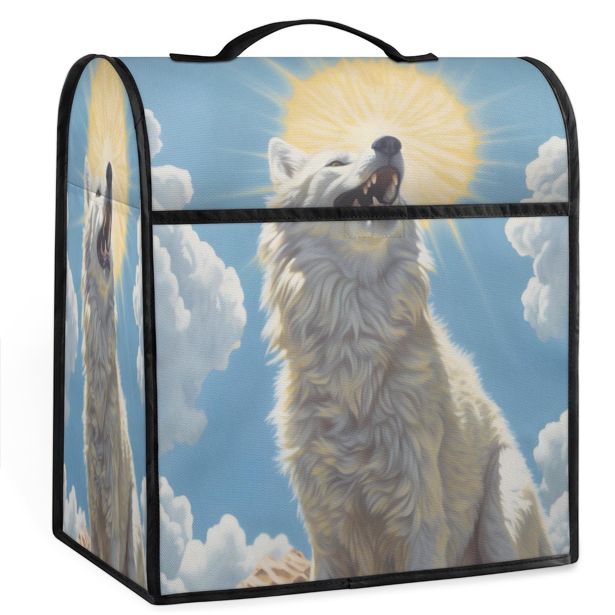 Coffee Maker Cover Vintage White Sun Wolf Kitchen Appliance Covers Small Appliance Covers Blender Cover Juicer Cover Dust Covers for Kitchen Appliances with Top Handle and Pockets,Washable,C927
