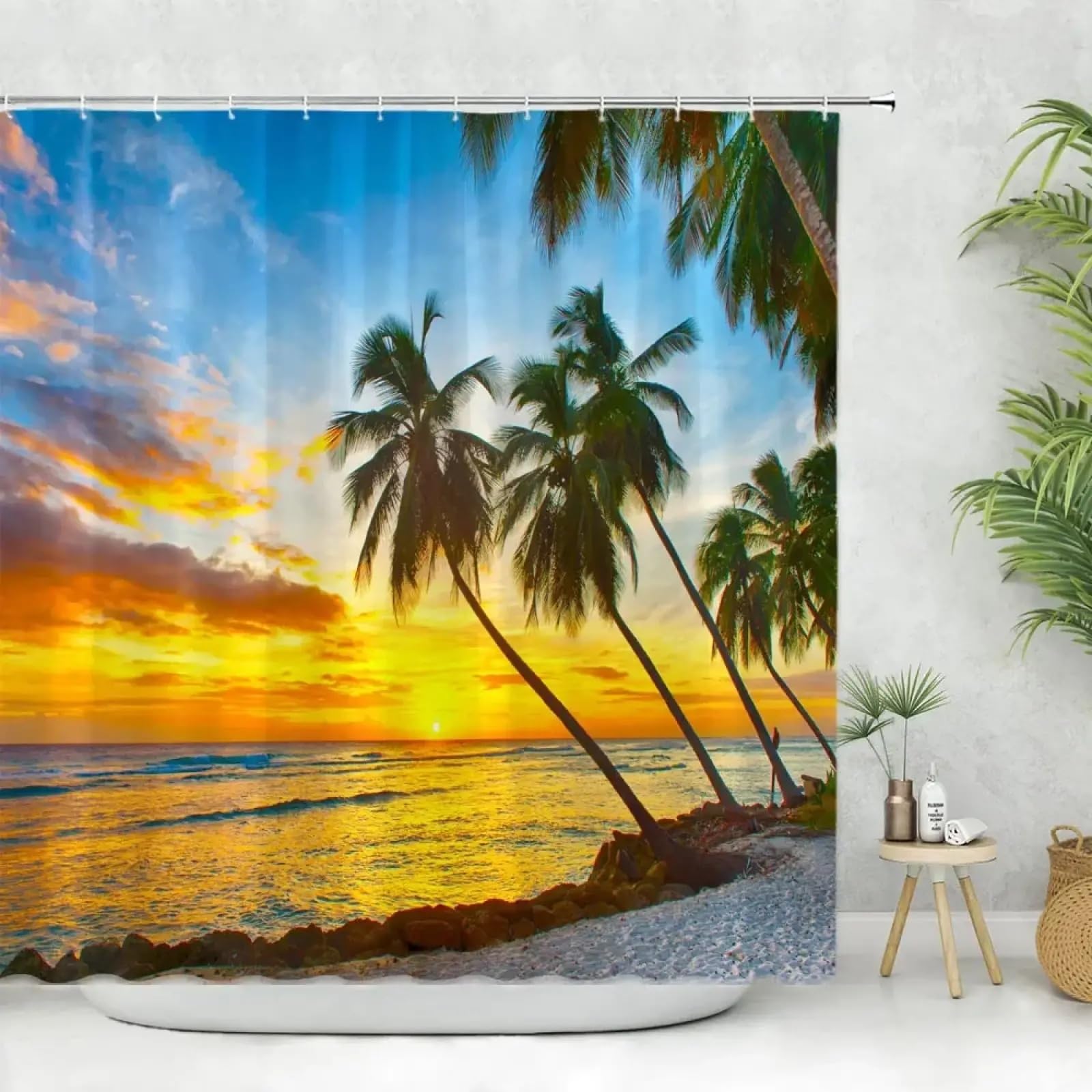 Rideau de douche bord de mer 133x220 cm en tissu anti-moisissure