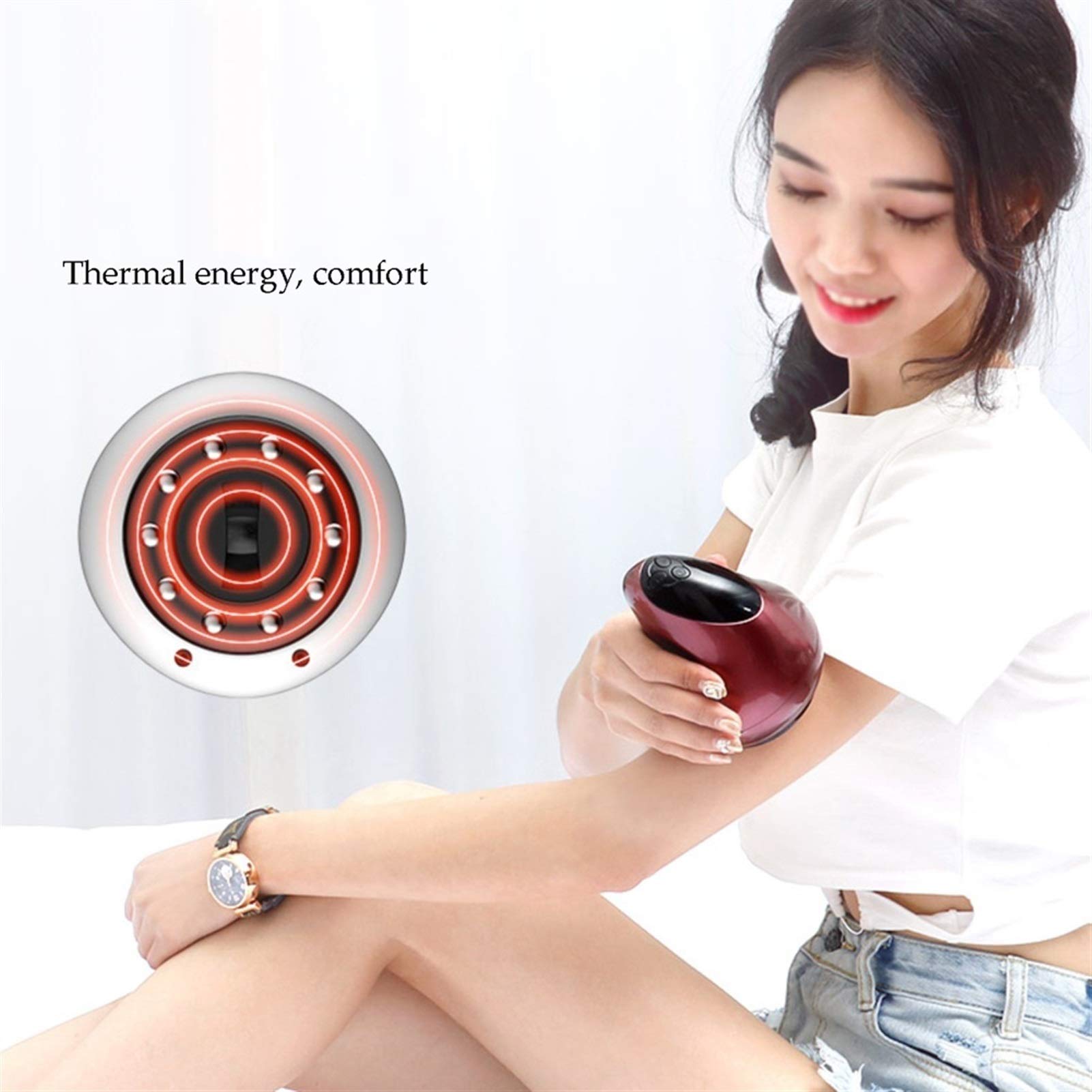MU Zestaw do masażu, zestaw do terapii krokami, zestaw bańek do terapii Cupping-Electric Smart Cupping/bezprzewodowe ładowanie, małe i przenośne / 5-biegowe dopasowanie temperatury, biały