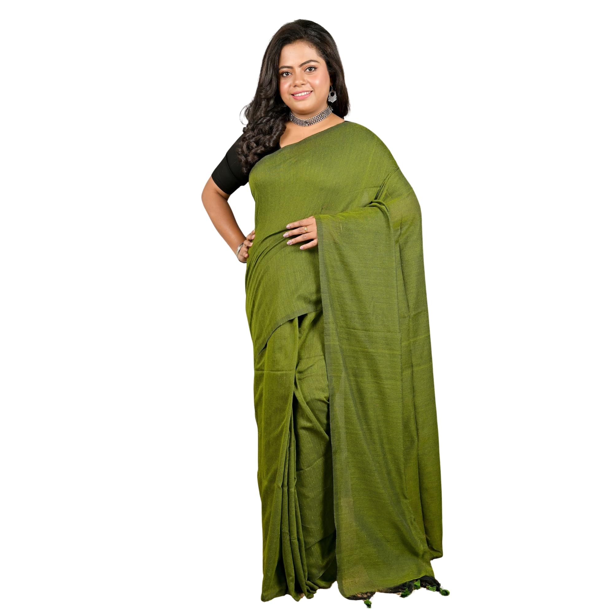 Solid Plain Pure Cotton Saree-image-0