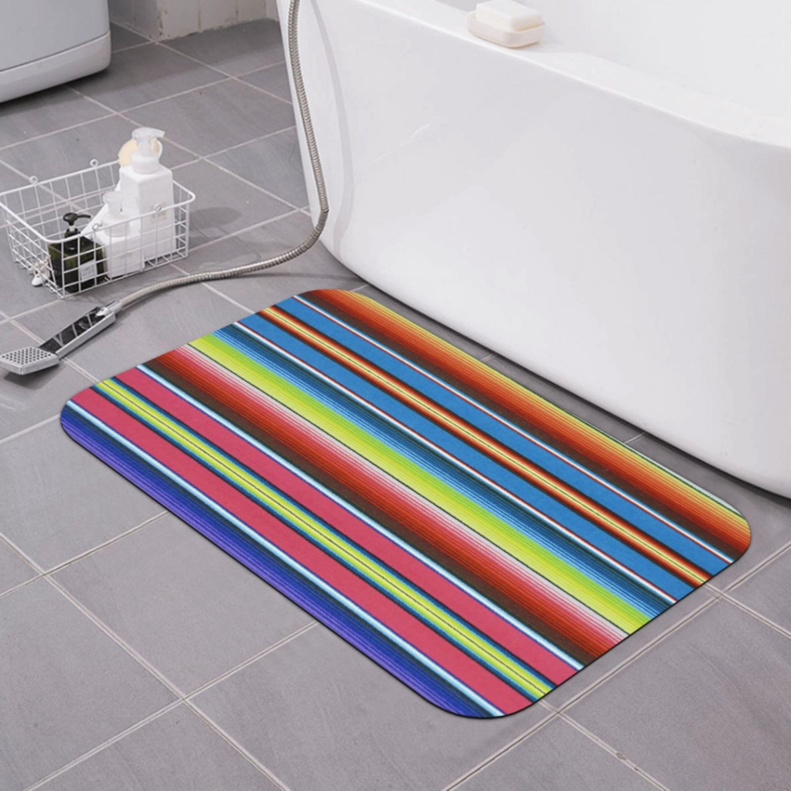 Tapis de bain antidérapant à rayures pour une douche moderne et sécurisée
