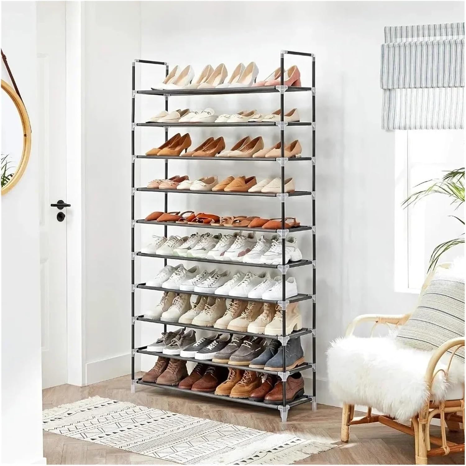 Large Capacity and Simple Shoe Cabinet 10 Tier Standing Shelf Multi-Layer Household Rack Student Dormitory Storage Cabinets(10 Tier-A)