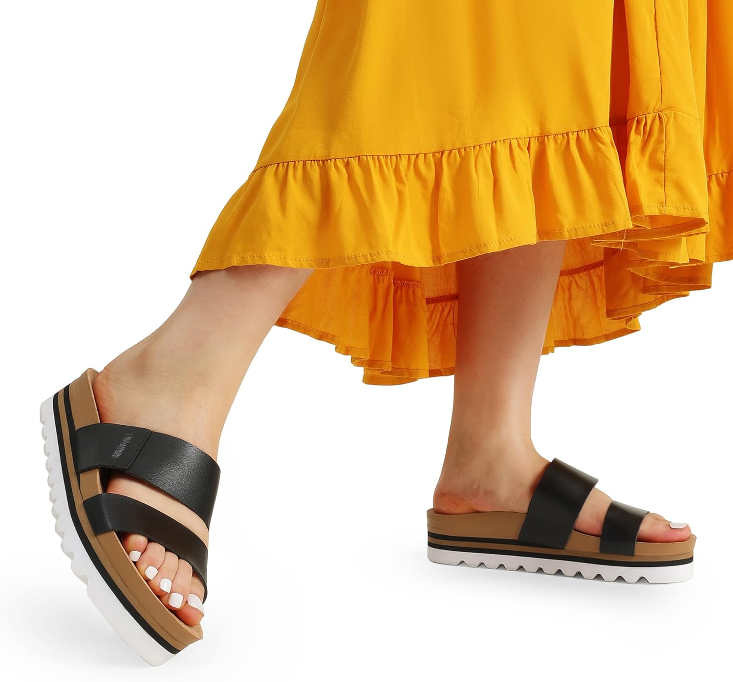 DREAM PAIRS Women's Platform Wedge Sandals with Arch Support, Comfortable Beach Slip-on Flat Sandals, Casual 2-Strap Cork Cushion Slides for Women - Image 7