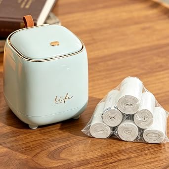 Mini Trash Can with Lid, Small Trash Can for Desk, Cute Desktop Trash Can with 6 Rolls of Trash Bags, Press Top Countertop Trash Can for Vanity, Bedroom, Office, Car, Nightstand, Bathroom